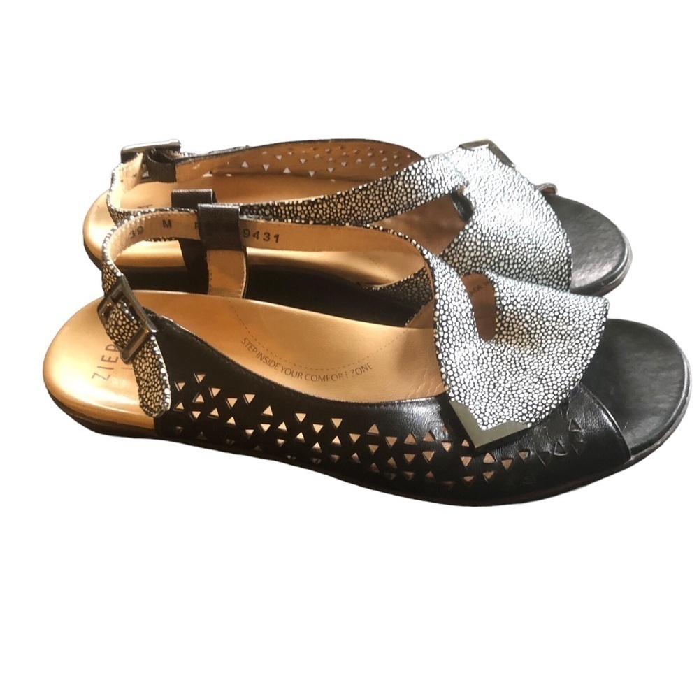 Ziera Emma Black Stingray Adjustable Strap Comfort Sandals Sz 39/8.5 Speckled